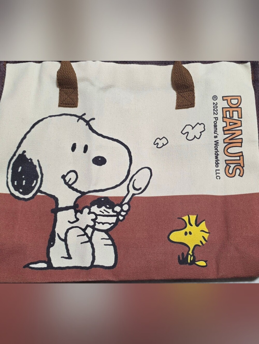Canvas Snoopy & Woodstock Bag - Brown/White